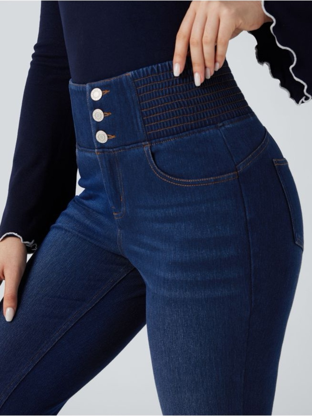 Halara Flex™ High Waisted Shirred Casual Flare Jeans with Pockets